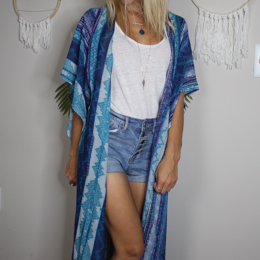 One Clothing Sheer Tribal Long Kimono